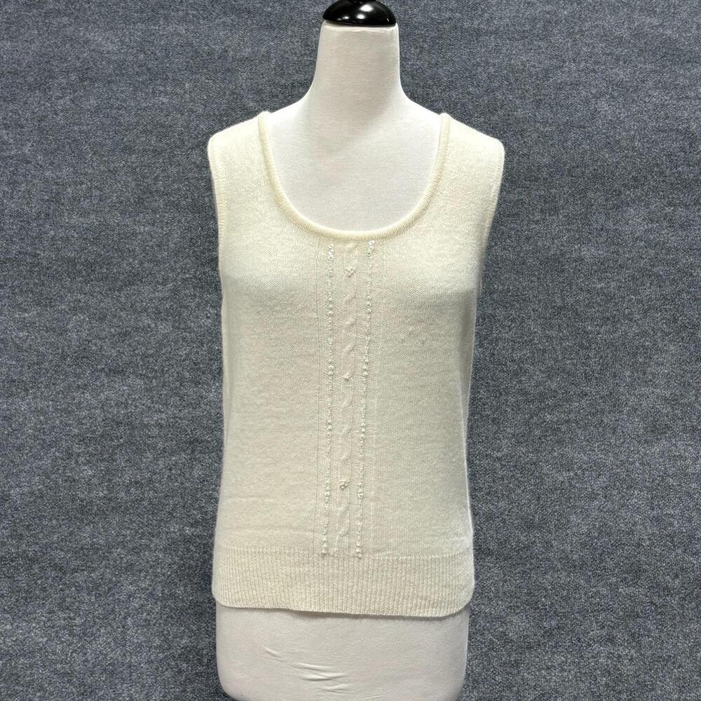 Vintage Marisa Christina Sweater Vest Womens Medium White Beaded Angora 80s